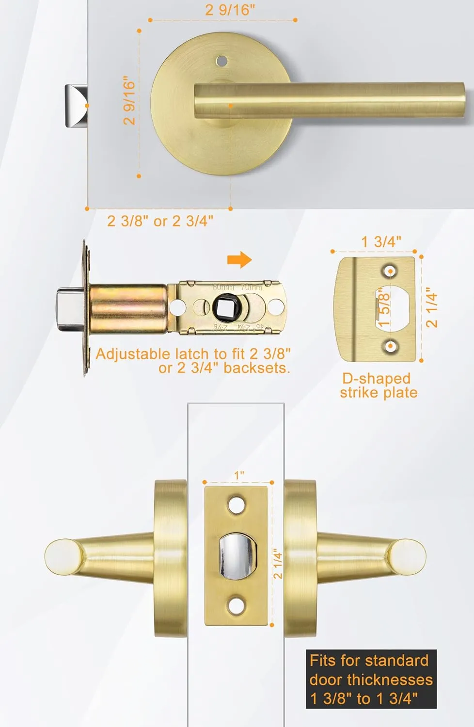 goldenwarm Gold Interior Door Handles, Gold Privacy Lever Door Handle, Heavy Duty Interior Bedroom Door Lever Pack, Gold Door Handles Interior for Bathroom (3 Pack)