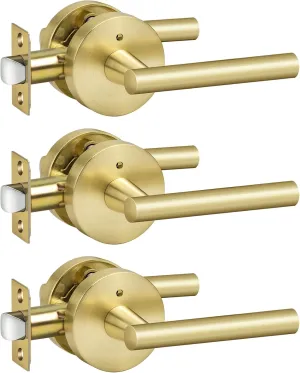 goldenwarm Gold Interior Door Handles, Gold Privacy Lever Door Handle, Heavy Duty Interior Bedroom Door Lever Pack, Gold Door Handles Interior for Bathroom (3 Pack)