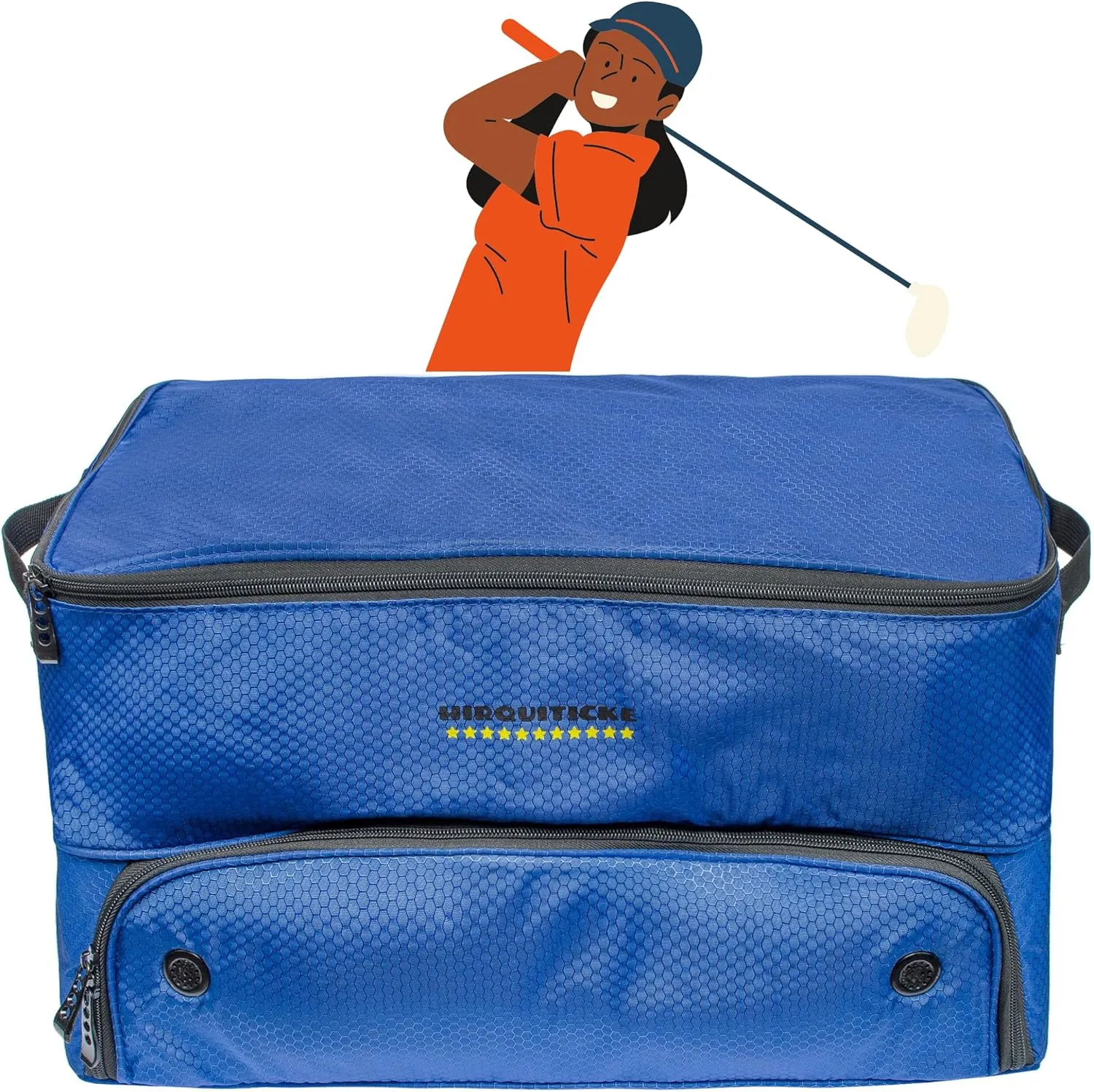 Golf trunk organizer for car - Waterproof Car Golf Locker with Separate Ventilated Compartment for 2 Pair Shoes - Storage for Balls, Tees, Clothes, Gloves, Accessories, Golf Gifts for Boss (Blue)