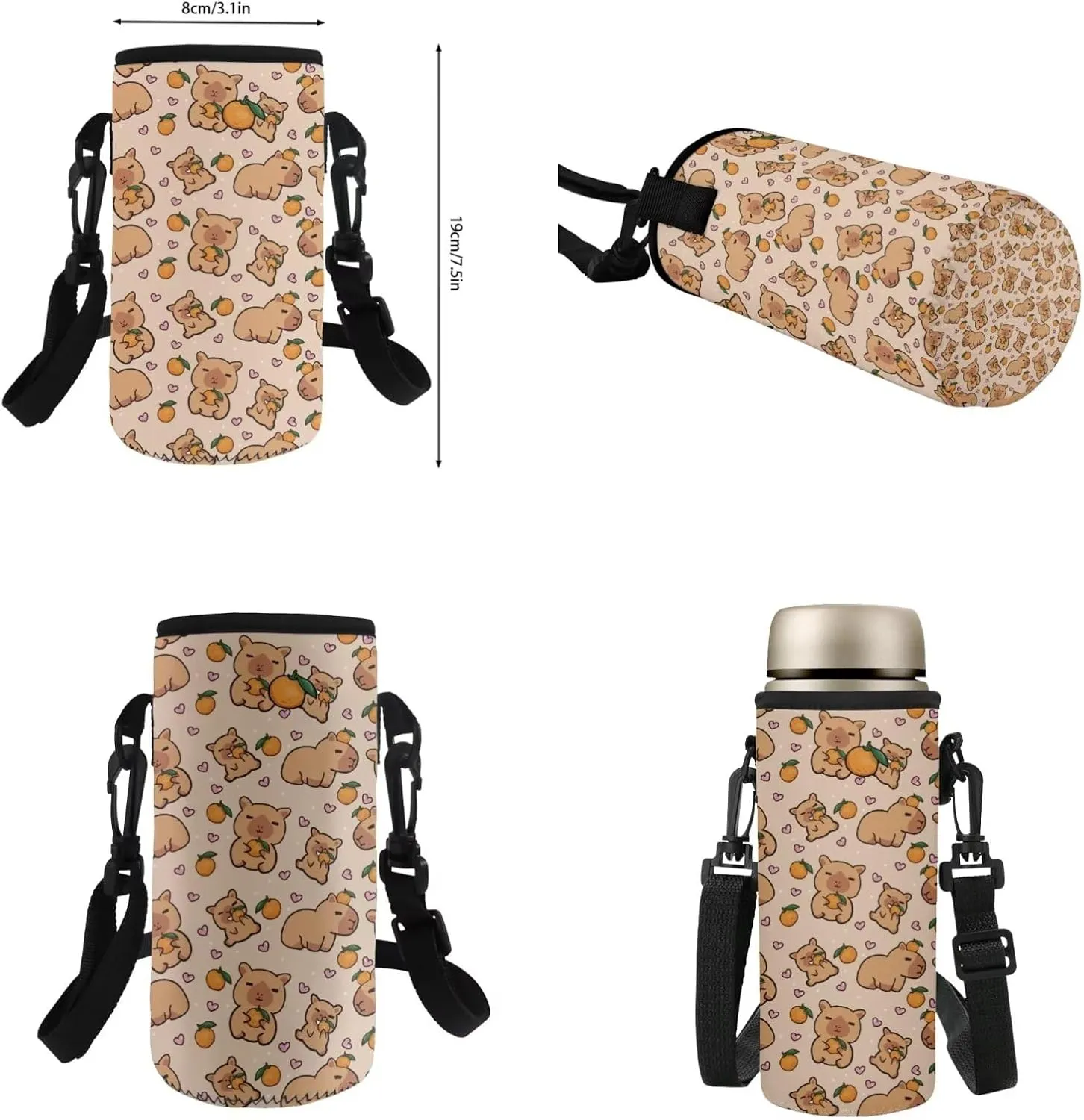 Gomyblomy Capybara Backpack for Girls 6-8 8-10 Kawaii Kids School Bag Set with Lunch Bag Pencil Case Water Bottle Sleeve for Elementary Kindergarten Cute Girls Bookbag Set of 4 Pcs