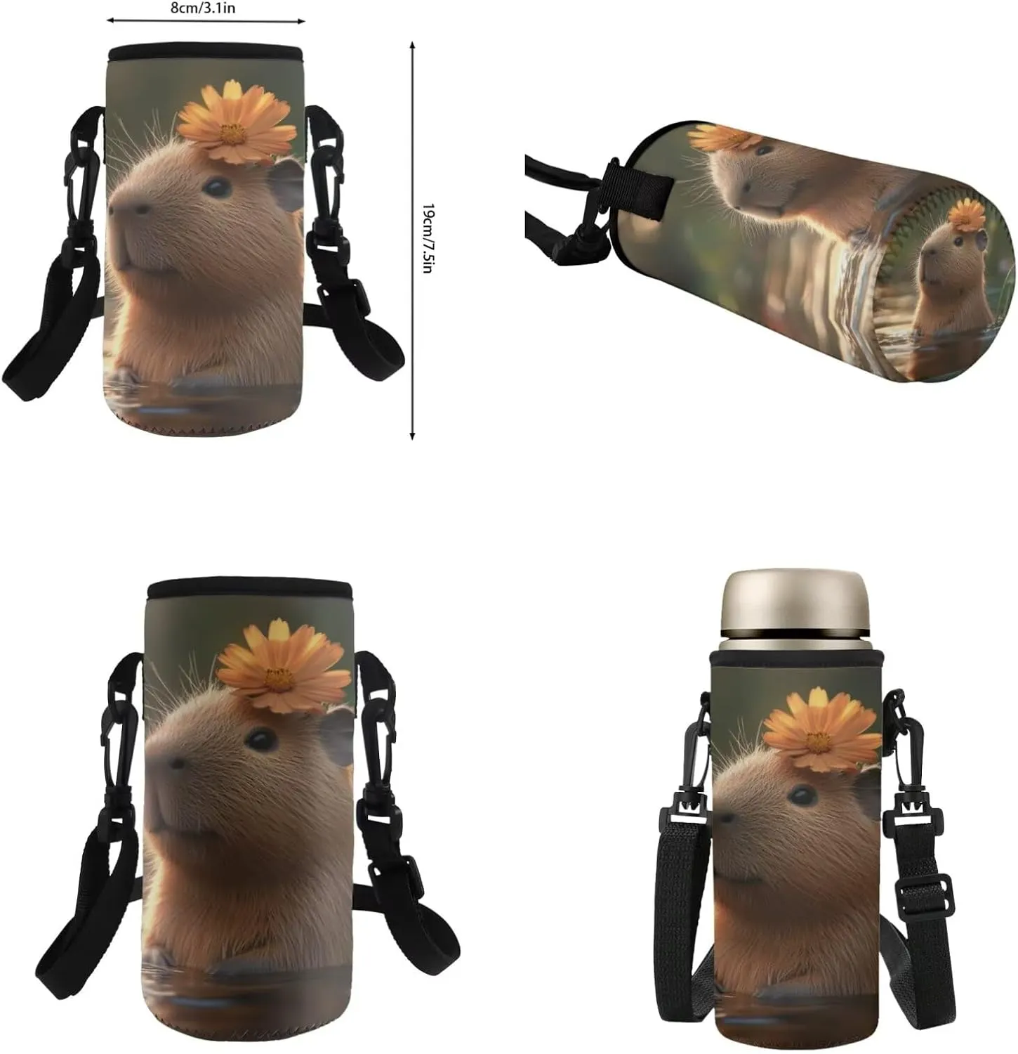 Gomyblomy Daisy Capybara Backpack with Lunchbox for Girls 10-12 Kawaii Kids Bookbag with Lunch Box 4 in1 Set Lightweight Girls School Bag Set for Elementary Middle School Daypack for Travel
