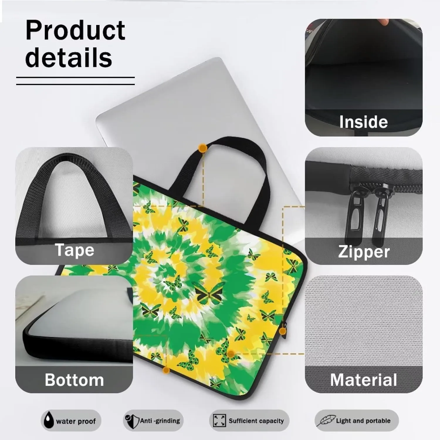 Gomyblomy Jamaica Flag Butterflies Portable Tablet Bag, Durable Shockproof Computer Sleeve, Computer Bag with Handle, Fits 10-17 Inch Laptop Accessories