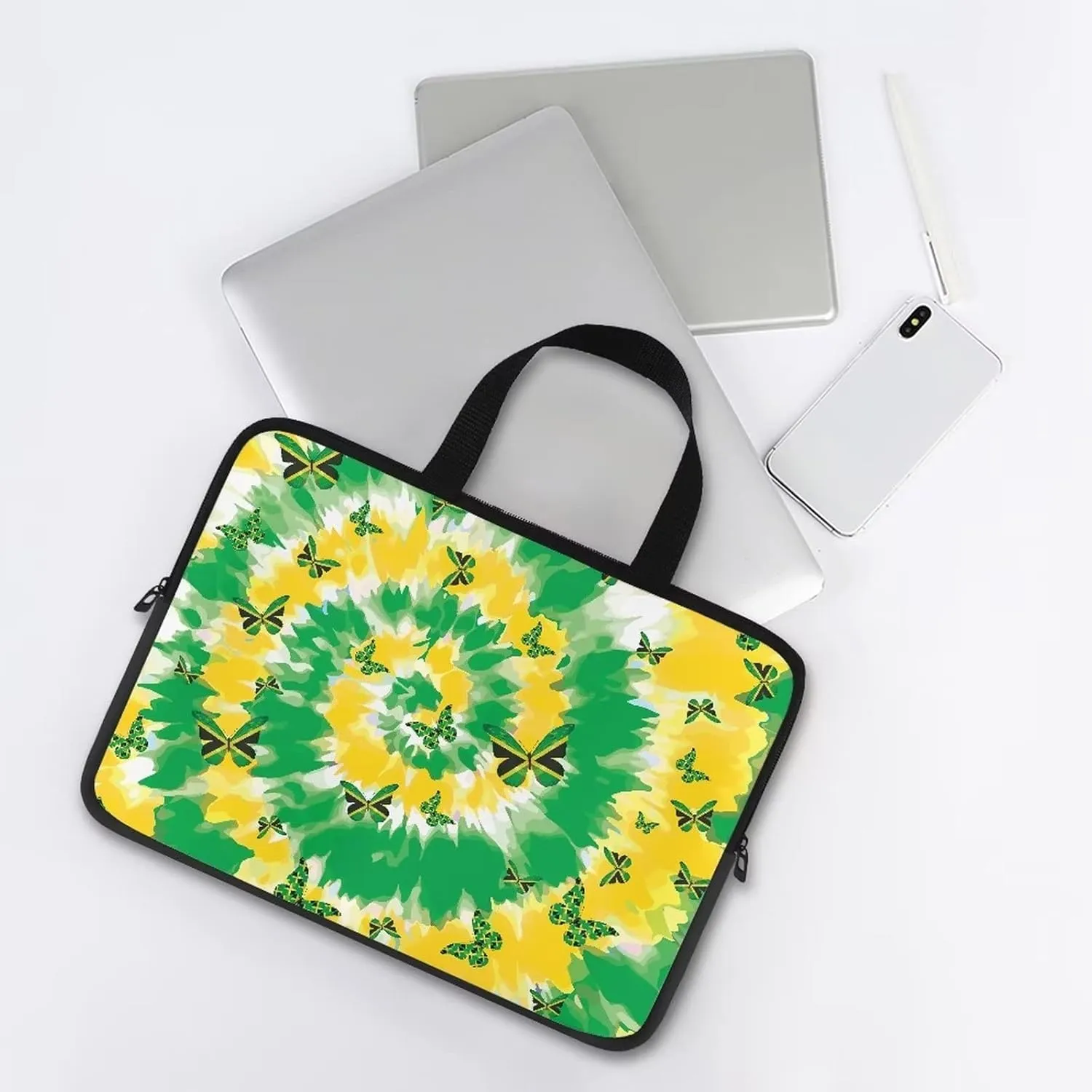 Gomyblomy Jamaica Flag Butterflies Portable Tablet Bag, Durable Shockproof Computer Sleeve, Computer Bag with Handle, Fits 10-17 Inch Laptop Accessories