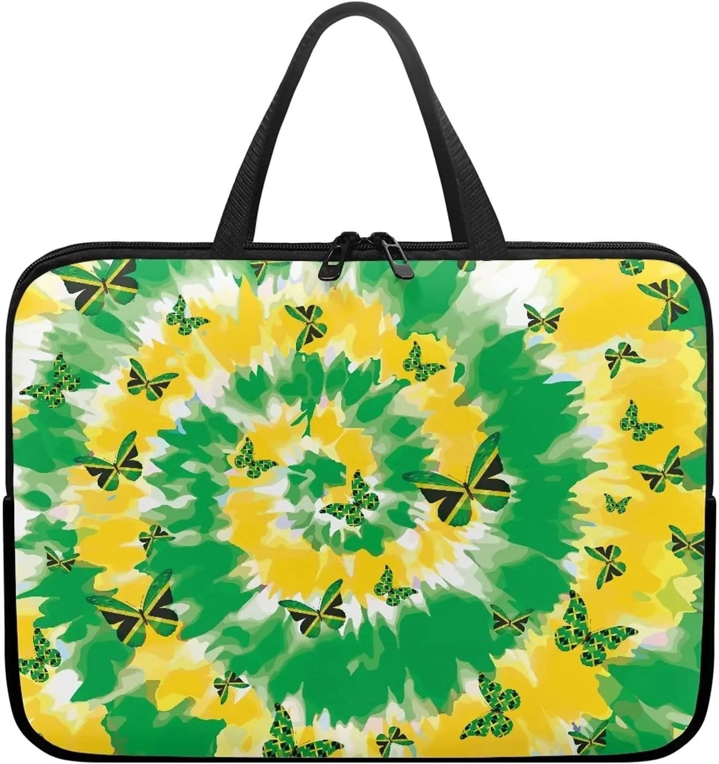 Gomyblomy Jamaica Flag Butterflies Portable Tablet Bag, Durable Shockproof Computer Sleeve, Computer Bag with Handle, Fits 10-17 Inch Laptop Accessories