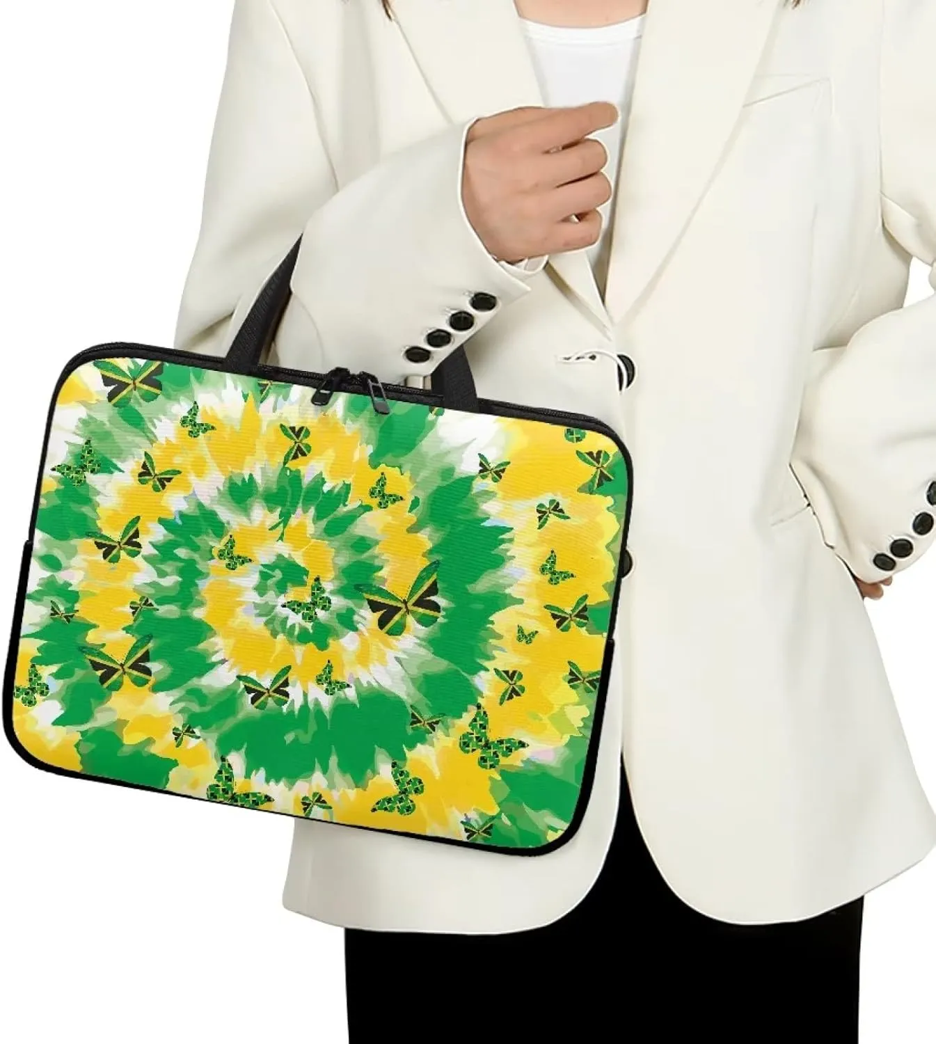 Gomyblomy Jamaica Flag Butterflies Portable Tablet Bag, Durable Shockproof Computer Sleeve, Computer Bag with Handle, Fits 10-17 Inch Laptop Accessories