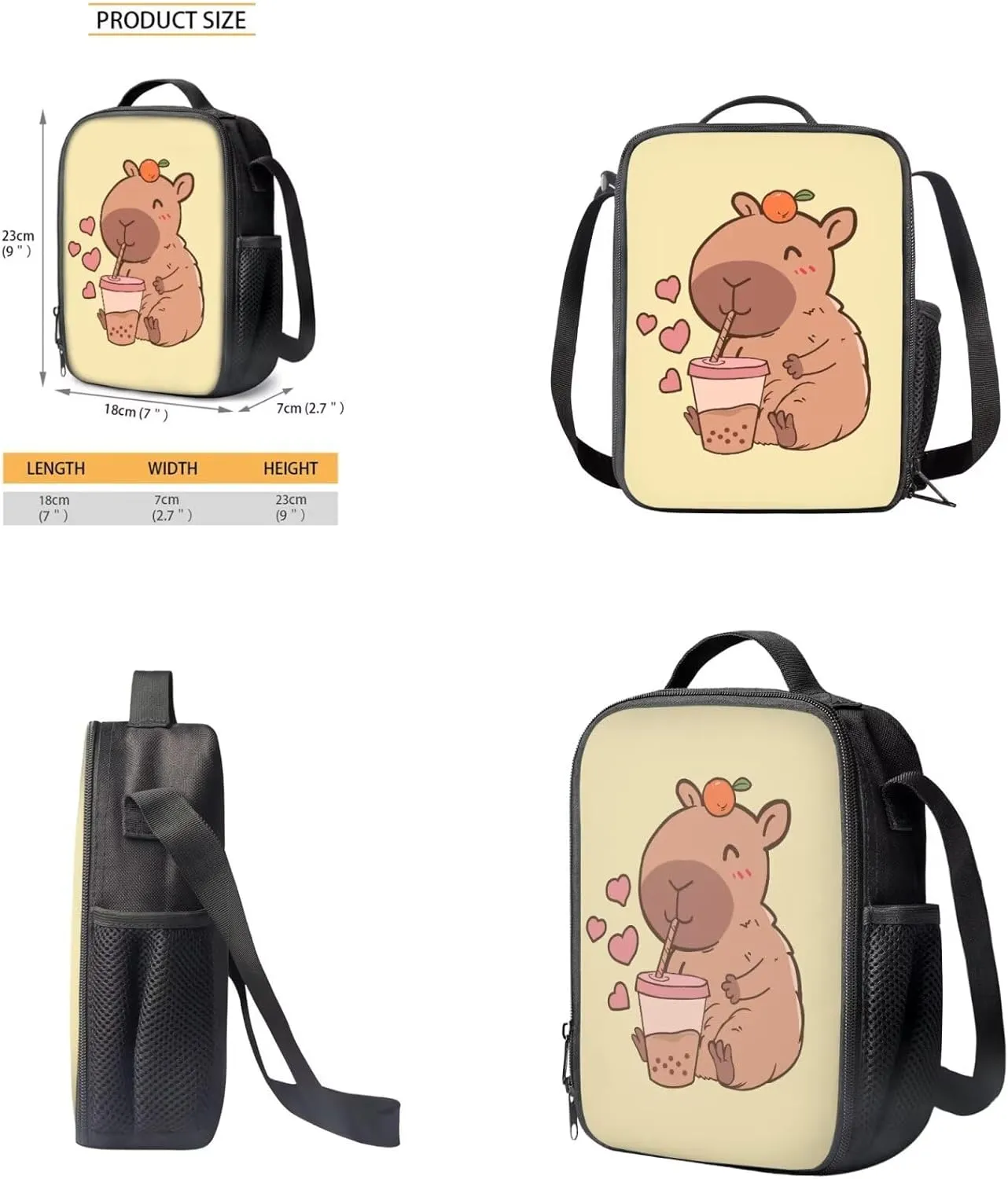 Gomyblomy Kawaii Capybara Backpack with Lunch Box for Girls 6-8 8-10 Cute 4 in1 Set Girls School Bag for Elementary Kindergarten Back to School Bookbag Lightweight Kids Bookbag for Primary
