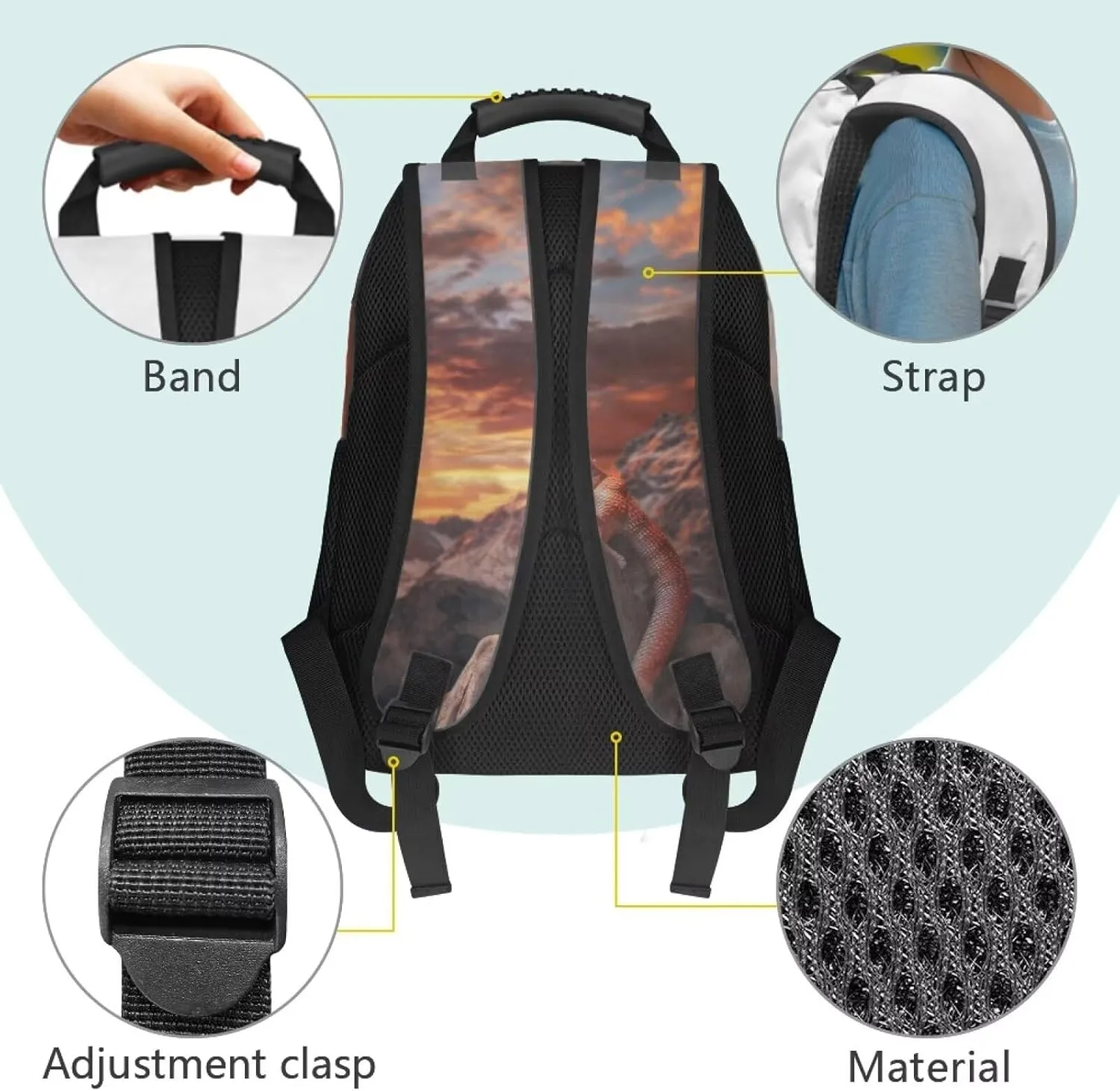 Gomyblomy Sunset Lizard School Backpack for Boys 10-12 12-14 Cool Bookbag for Kids Teen Boys Elementary Middle Schoolbag for 3Nd 4Th 5Th 6Th Grade Back to School Supplies