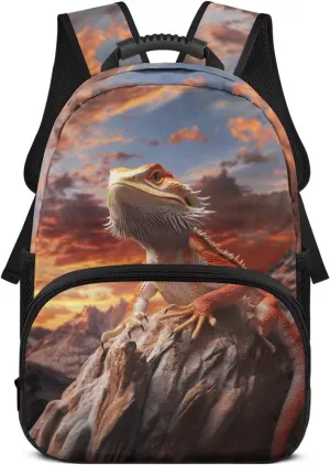 Gomyblomy Sunset Lizard School Backpack for Boys 10-12 12-14 Cool Bookbag for Kids Teen Boys Elementary Middle Schoolbag for 3Nd 4Th 5Th 6Th Grade Back to School Supplies