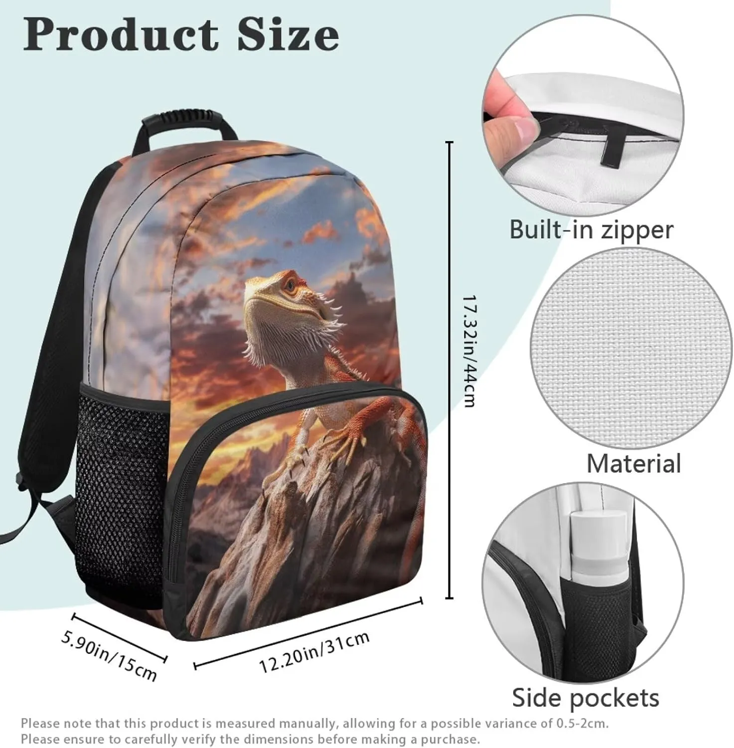 Gomyblomy Sunset Lizard School Backpack for Boys 10-12 12-14 Cool Bookbag for Kids Teen Boys Elementary Middle Schoolbag for 3Nd 4Th 5Th 6Th Grade Back to School Supplies