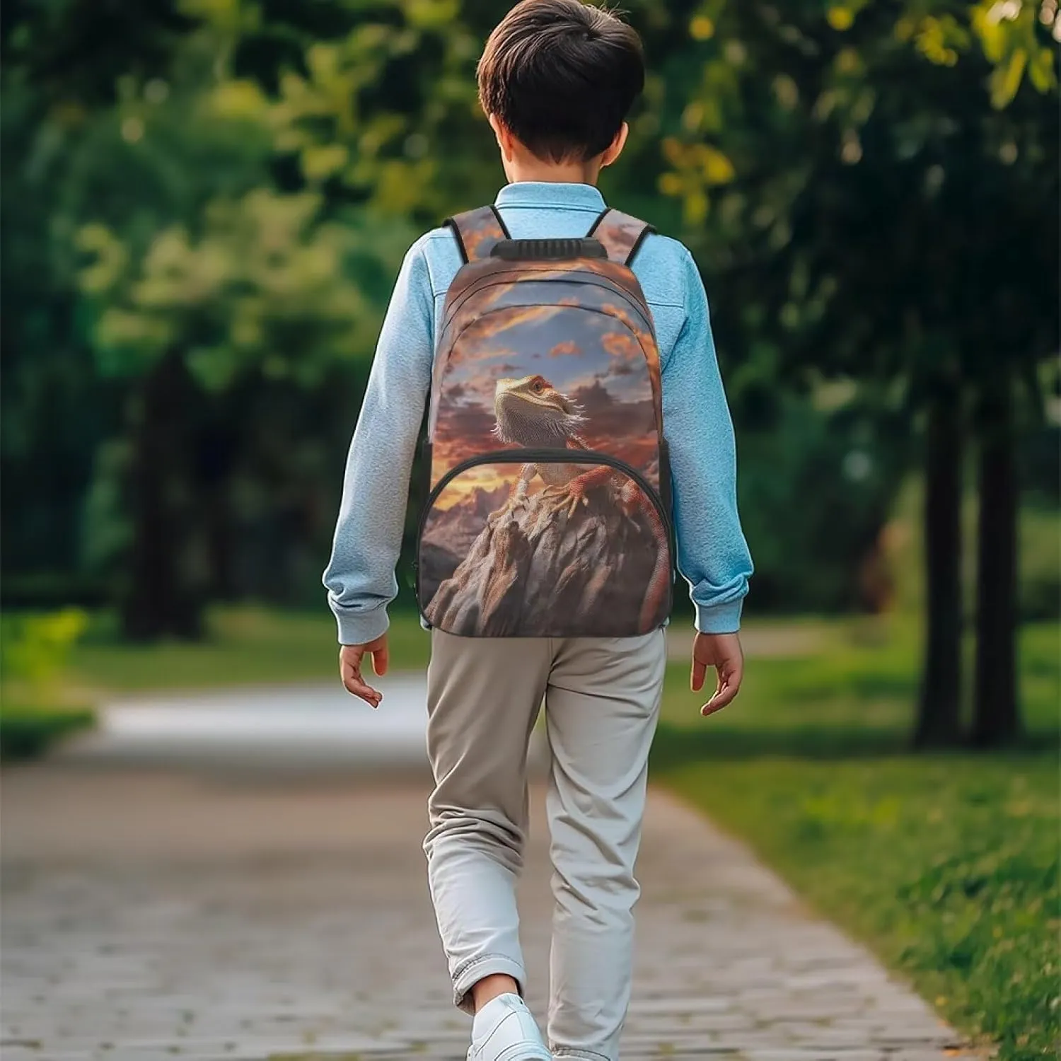 Gomyblomy Sunset Lizard School Backpack for Boys 10-12 12-14 Cool Bookbag for Kids Teen Boys Elementary Middle Schoolbag for 3Nd 4Th 5Th 6Th Grade Back to School Supplies