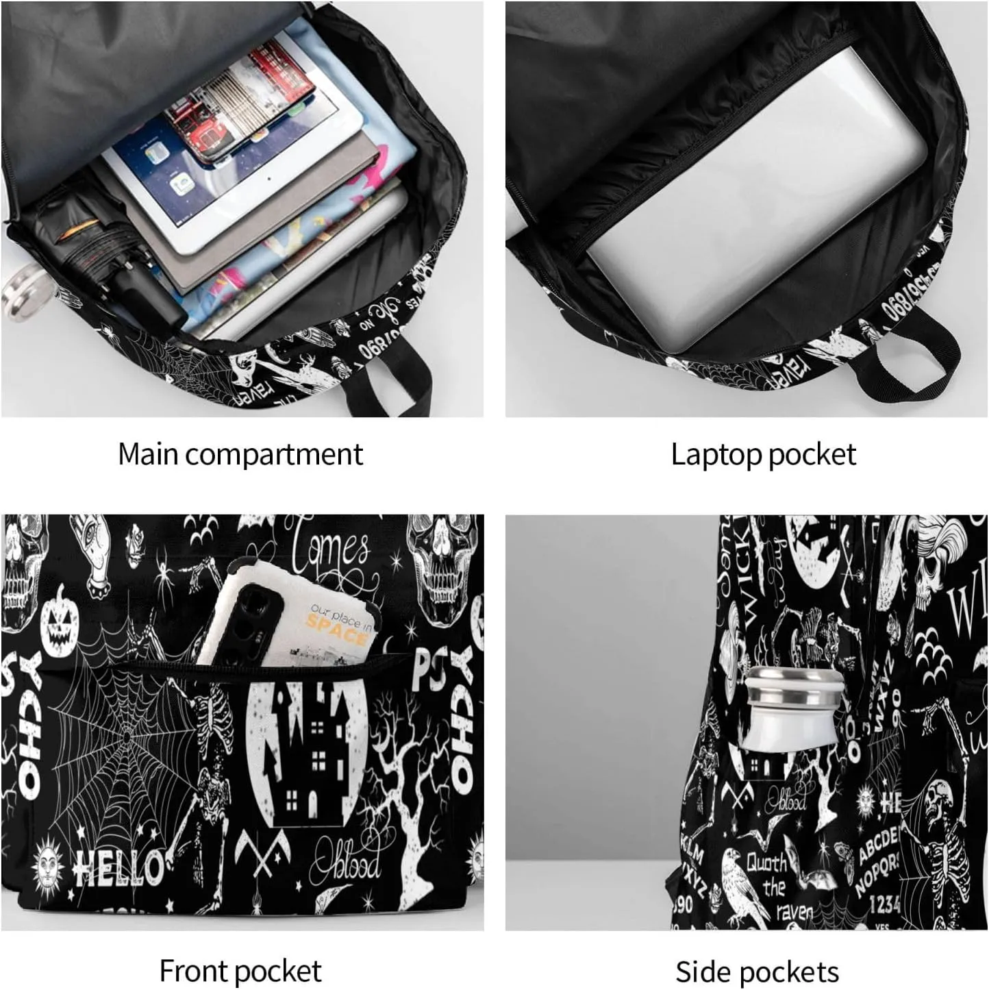 Gothic Bat Halloween Witchy Backpack School Bag Lightweight Bookbag Casual Daypack for Girls Boys Kids Women Men Travel Laptop 16 Inch