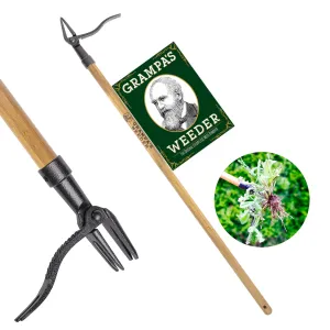 Grampa's Weeder - The Original Stand Up Weed Puller Tool with Long Handle - Made with Real Bamboo ⁘ 4-Claw Steel Head Design .