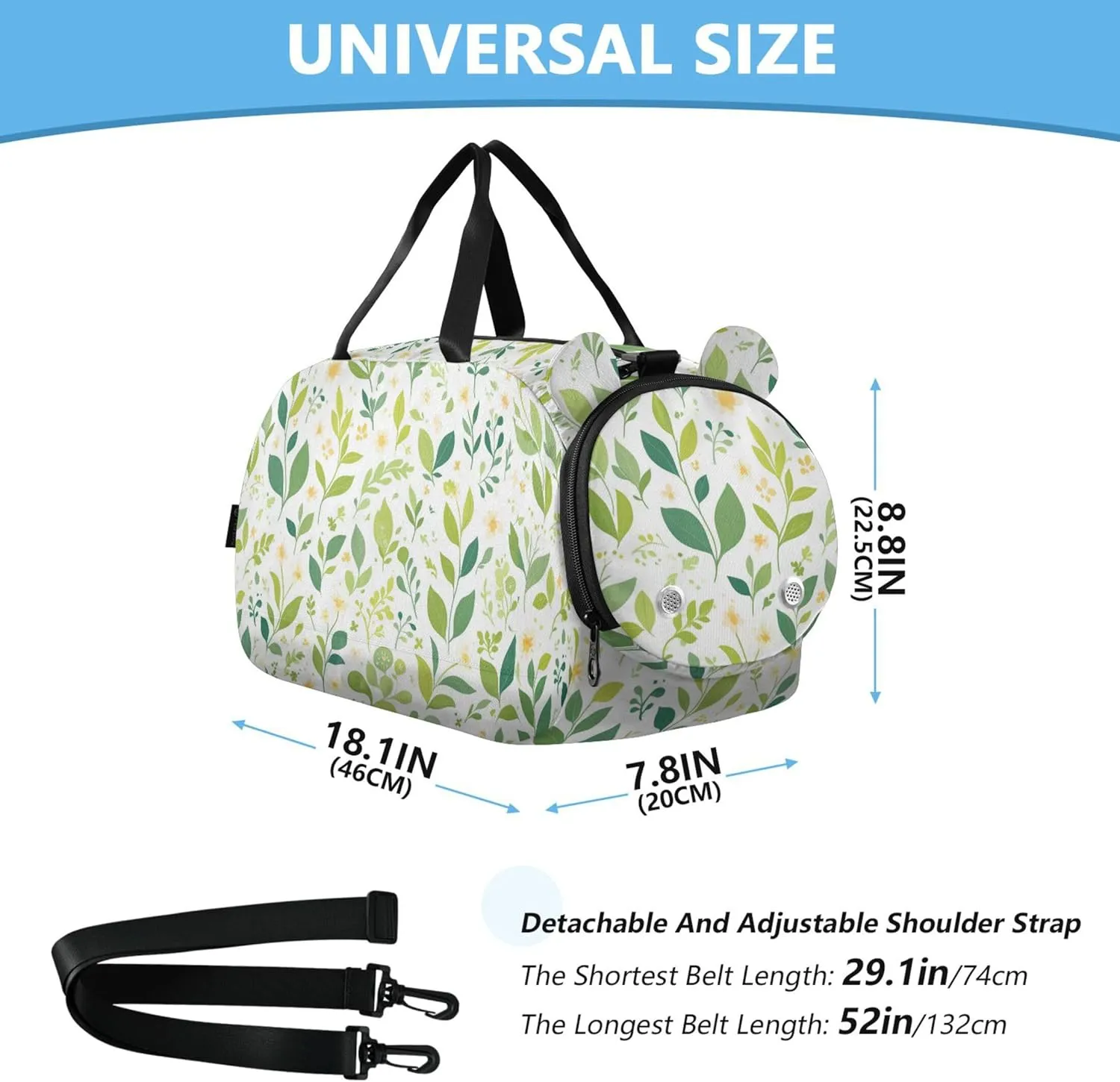 Green Leaves Kids Cute Gym Bag with Shoes Compartment Multifunctional Sports Bag Travel Tote for Travel, Sports, Fitness & Workout