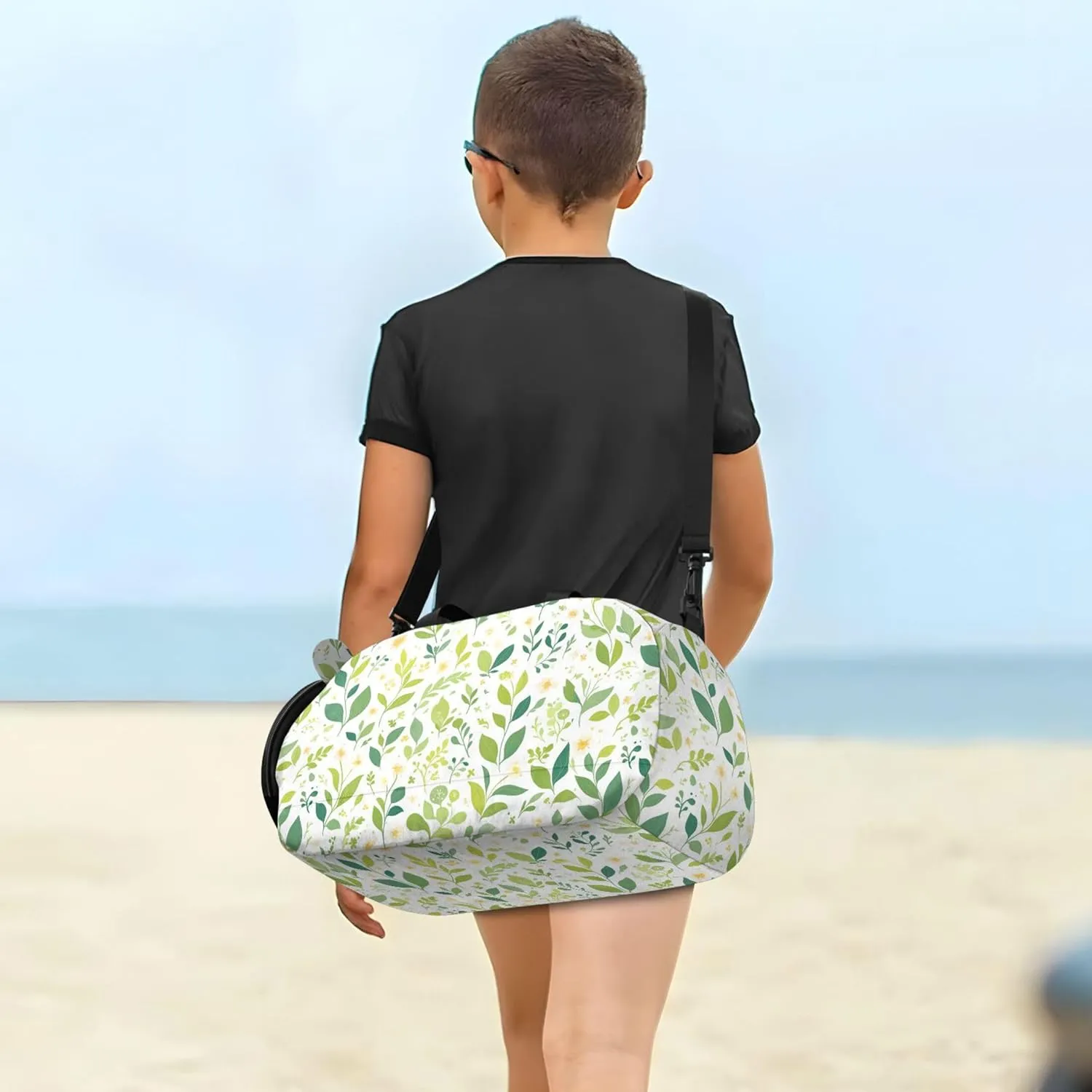 Green Leaves Kids Cute Gym Bag with Shoes Compartment Multifunctional Sports Bag Travel Tote for Travel, Sports, Fitness & Workout