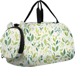 Green Leaves Kids Cute Gym Bag with Shoes Compartment Multifunctional Sports Bag Travel Tote for Travel, Sports, Fitness & Workout