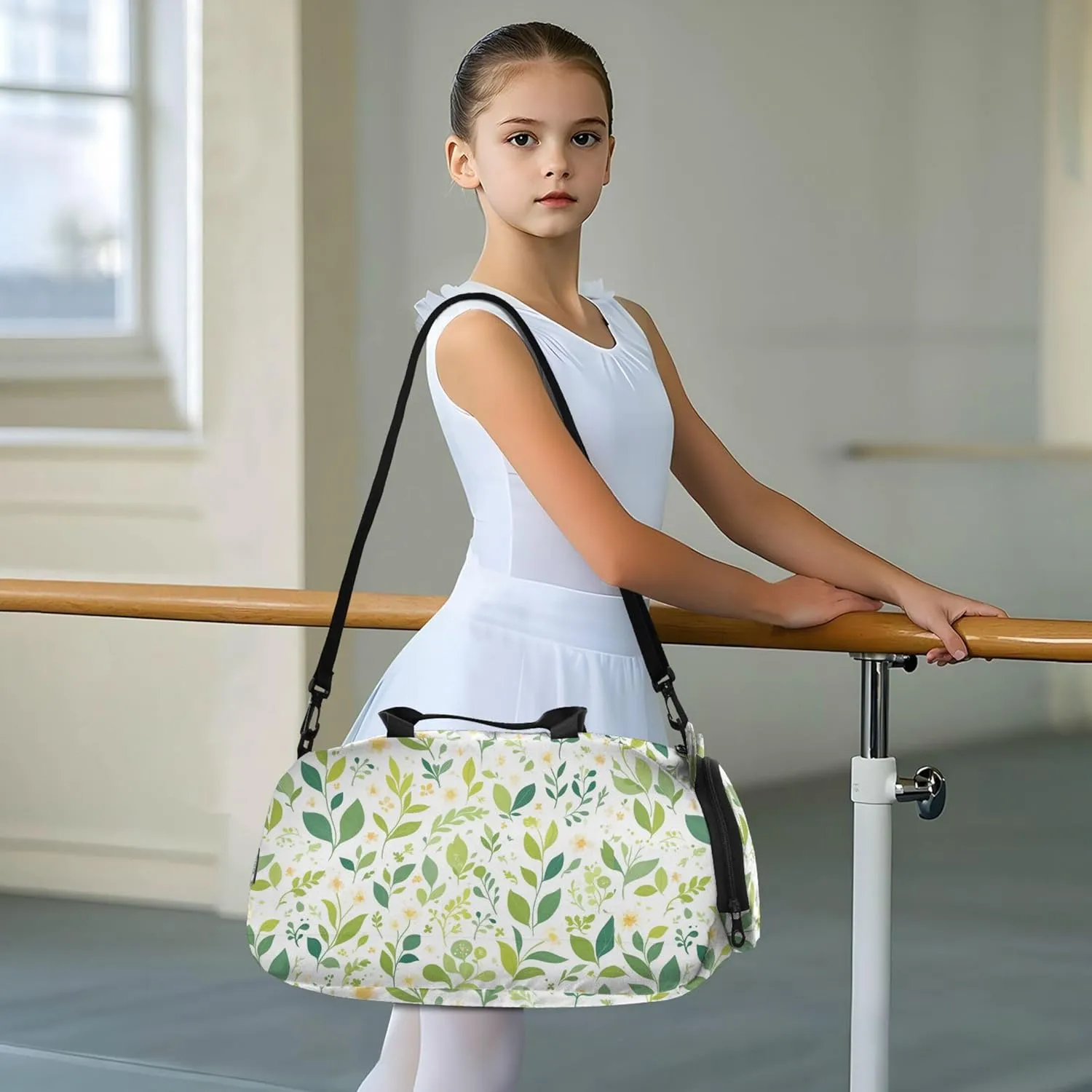 Green Leaves Kids Cute Gym Bag with Shoes Compartment Multifunctional Sports Bag Travel Tote for Travel, Sports, Fitness & Workout