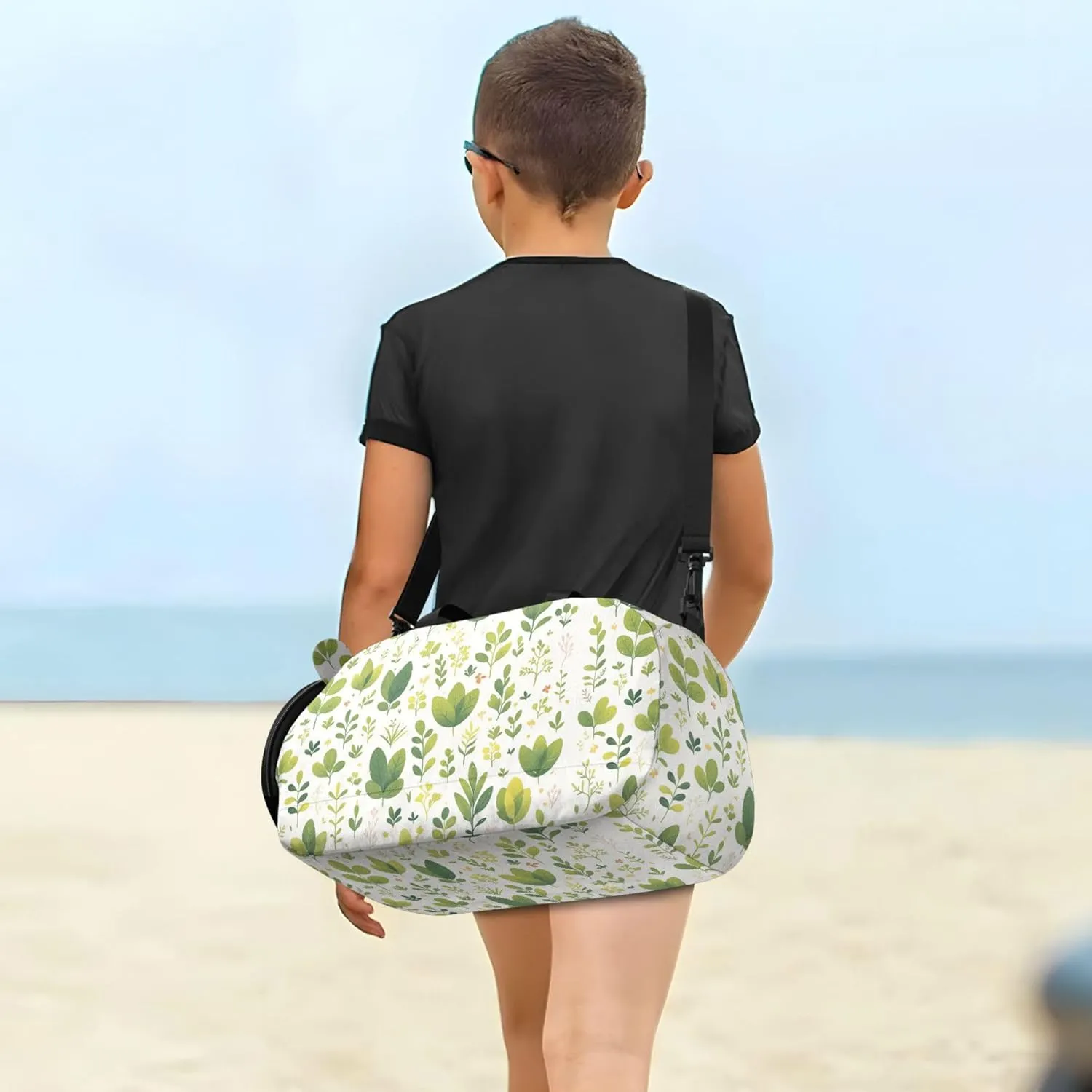 Green Leaves Plants Boy's Gym Duffel Bag with Shoes Compartment Large Capacity Weekend Travel Bag for Boys and Girls