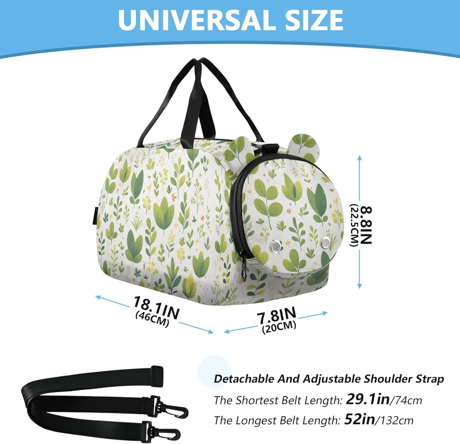 Green Leaves Plants Boy's Gym Duffel Bag with Shoes Compartment Large Capacity Weekend Travel Bag for Boys and Girls
