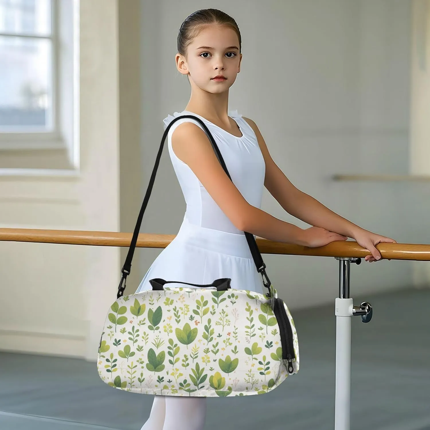 Green Leaves Plants Boy's Gym Duffel Bag with Shoes Compartment Large Capacity Weekend Travel Bag for Boys and Girls