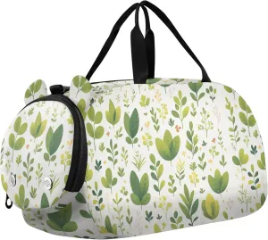 Green Leaves Plants Boy's Gym Duffel Bag with Shoes Compartment Large Capacity Weekend Travel Bag for Boys and Girls