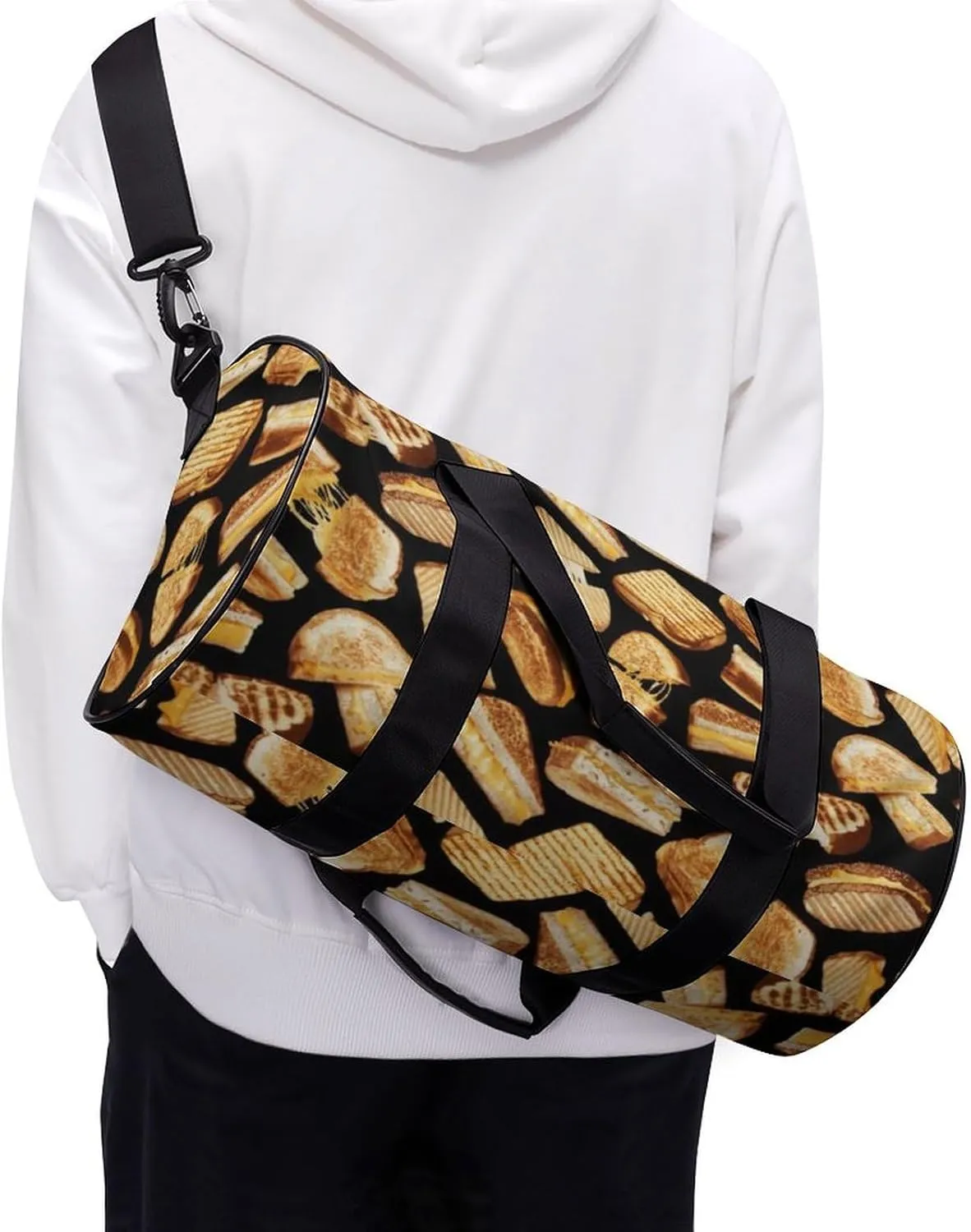 Grilled Cheese Sandwiches Art Large Capacity Cylindrical Fitness Bag, Hand-held Fitness Bag