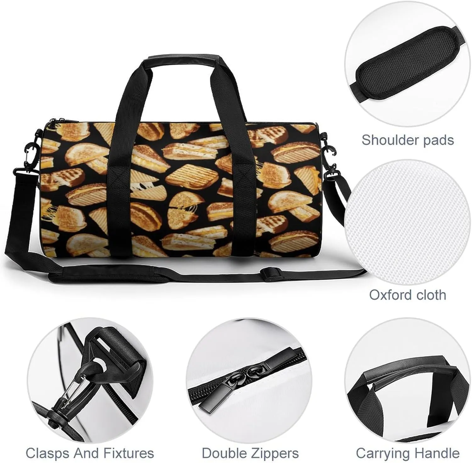 Grilled Cheese Sandwiches Art Large Capacity Cylindrical Fitness Bag, Hand-held Fitness Bag