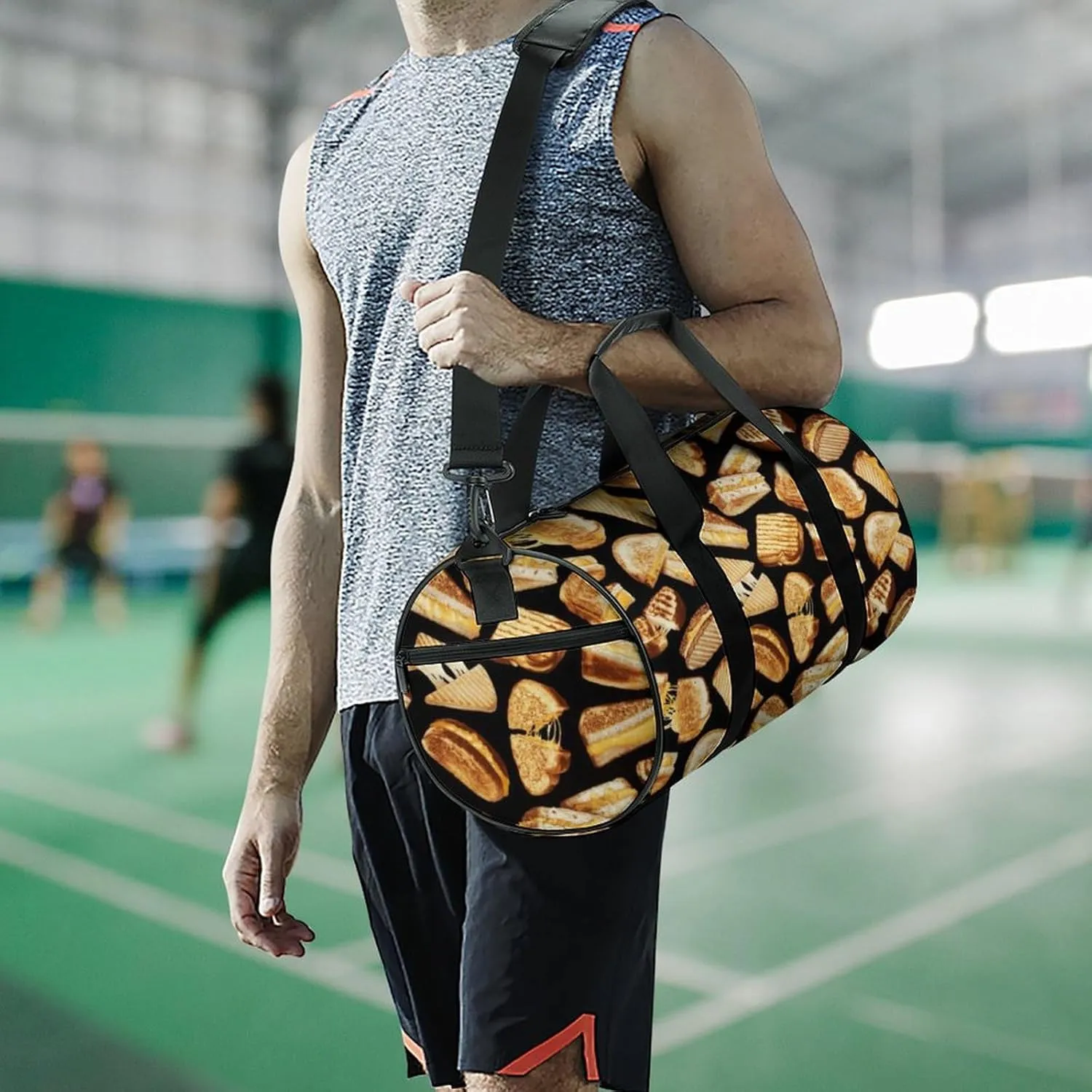 Grilled Cheese Sandwiches Art Large Capacity Cylindrical Fitness Bag, Hand-held Fitness Bag