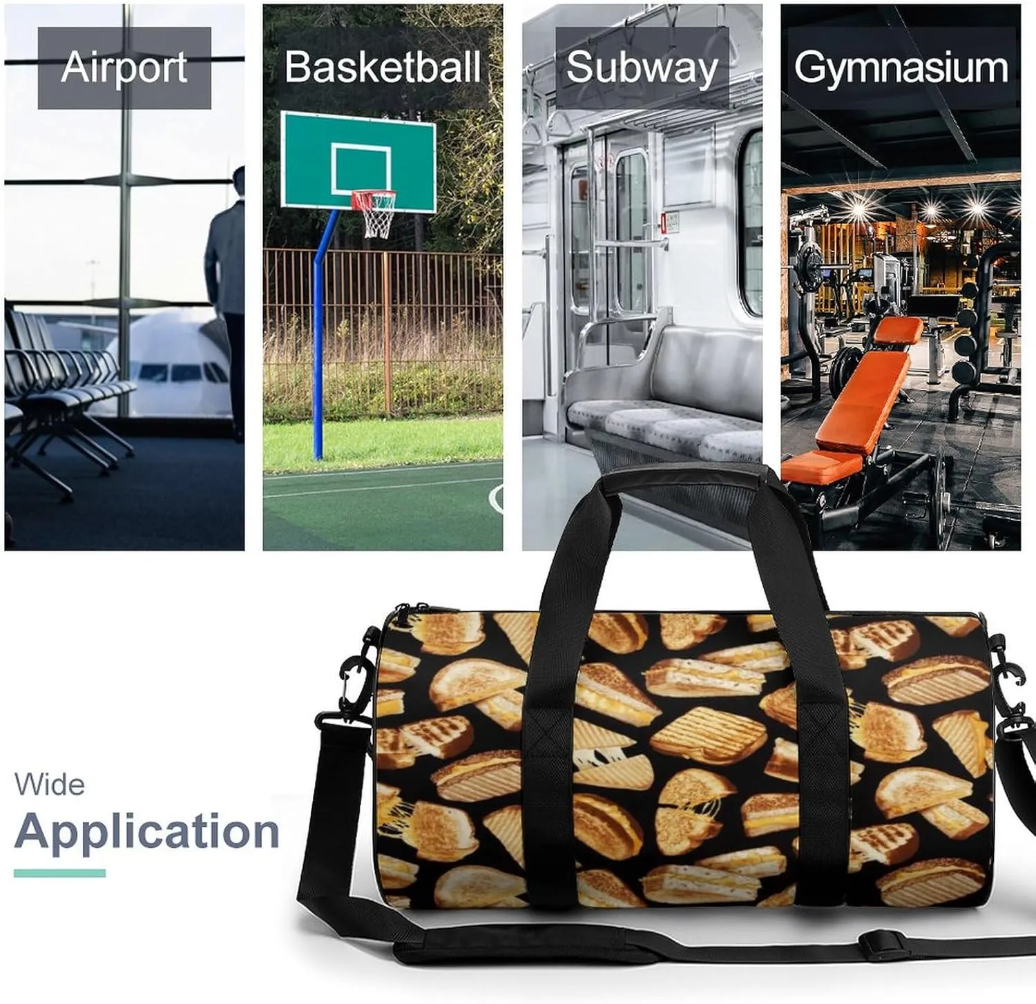 Grilled Cheese Sandwiches Art Large Capacity Cylindrical Fitness Bag, Hand-held Fitness Bag