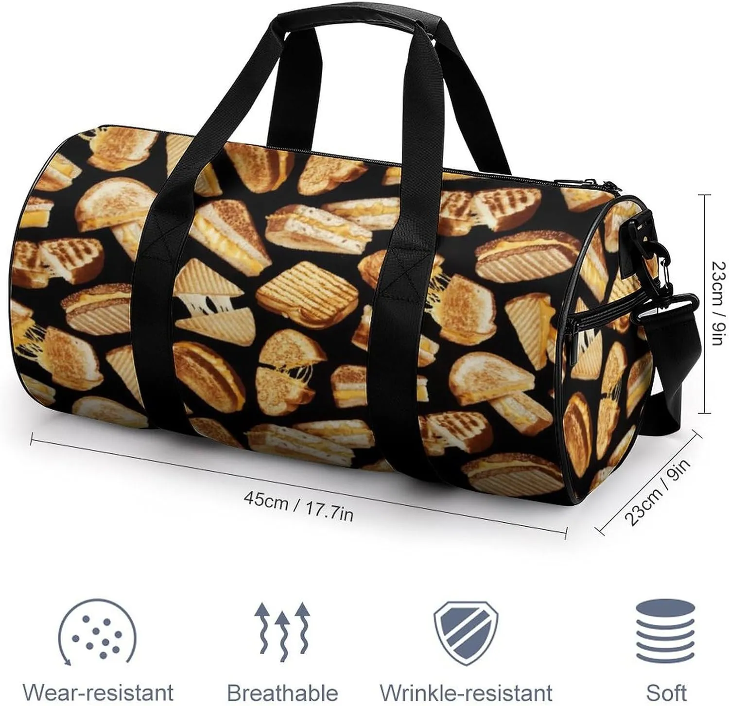 Grilled Cheese Sandwiches Art Large Capacity Cylindrical Fitness Bag, Hand-held Fitness Bag