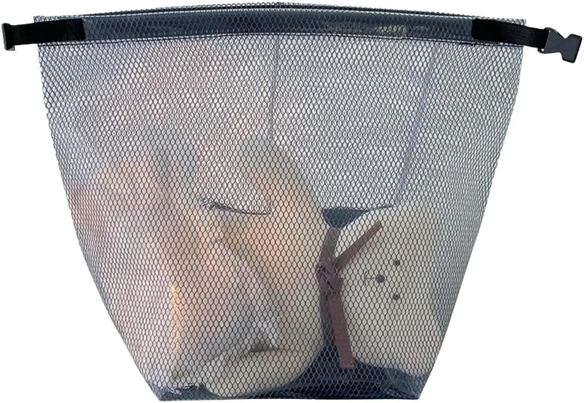GRINKO Mesh Shower Bag Travel Makeup Pouch for Women Waterproof Toiletry Bag Plastic Make Up Bags for Carry On with Buckle Handle Grey