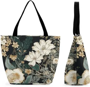 Grocery Bag Reusable Tote Bag Foldable Black Dog in The Field Shopping Bag Handbag Washable Shoulder Bag for Travel