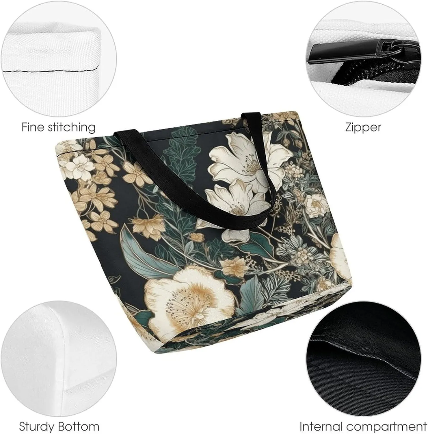 Grocery Bag Reusable Tote Bag Foldable Black Dog in The Field Shopping Bag Handbag Washable Shoulder Bag for Travel