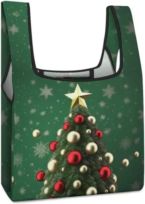 Grocery Bag Reusable Tote Bag Foldable Round Ball Christmas Tree Shopping Bag Handbag Washable Shoulder Bag for Travel