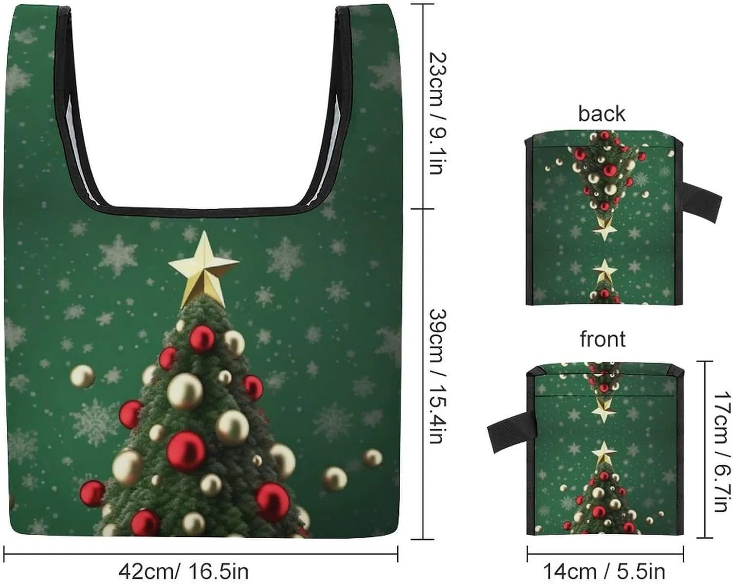 Grocery Bag Reusable Tote Bag Foldable Round Ball Christmas Tree Shopping Bag Handbag Washable Shoulder Bag for Travel