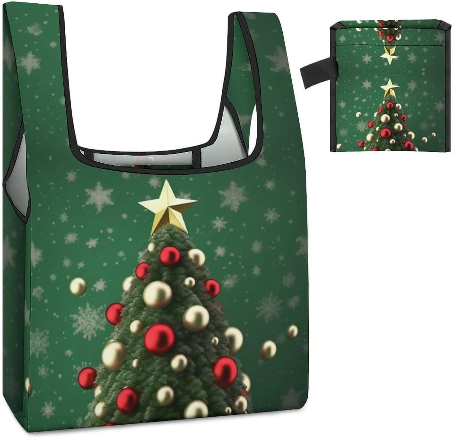 Grocery Bag Reusable Tote Bag Foldable Round Ball Christmas Tree Shopping Bag Handbag Washable Shoulder Bag for Travel