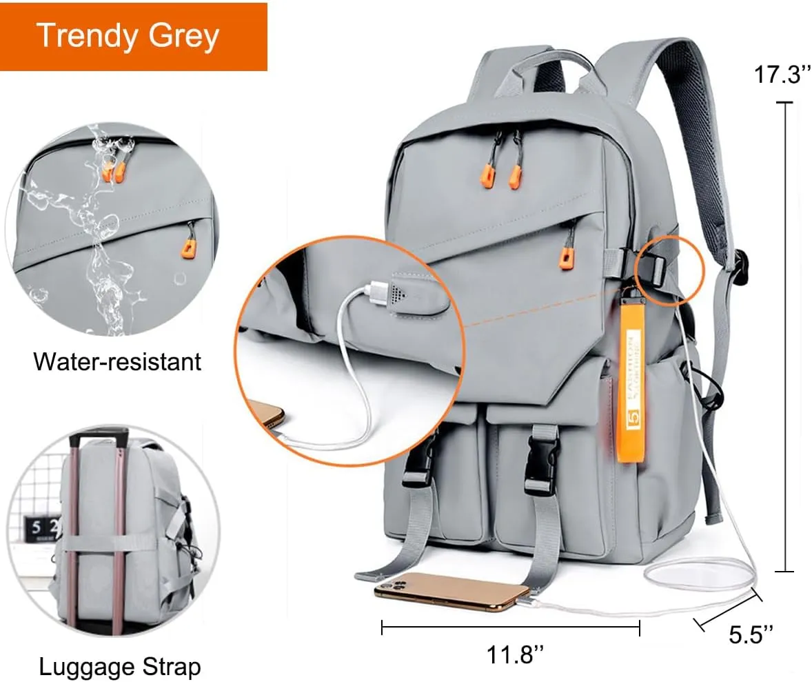 GSAD School Backpack for Boy Casual Aesthetic Backpack for Teens Girls Middle School Bookbag Travel Students Back Pack Daypack Grey