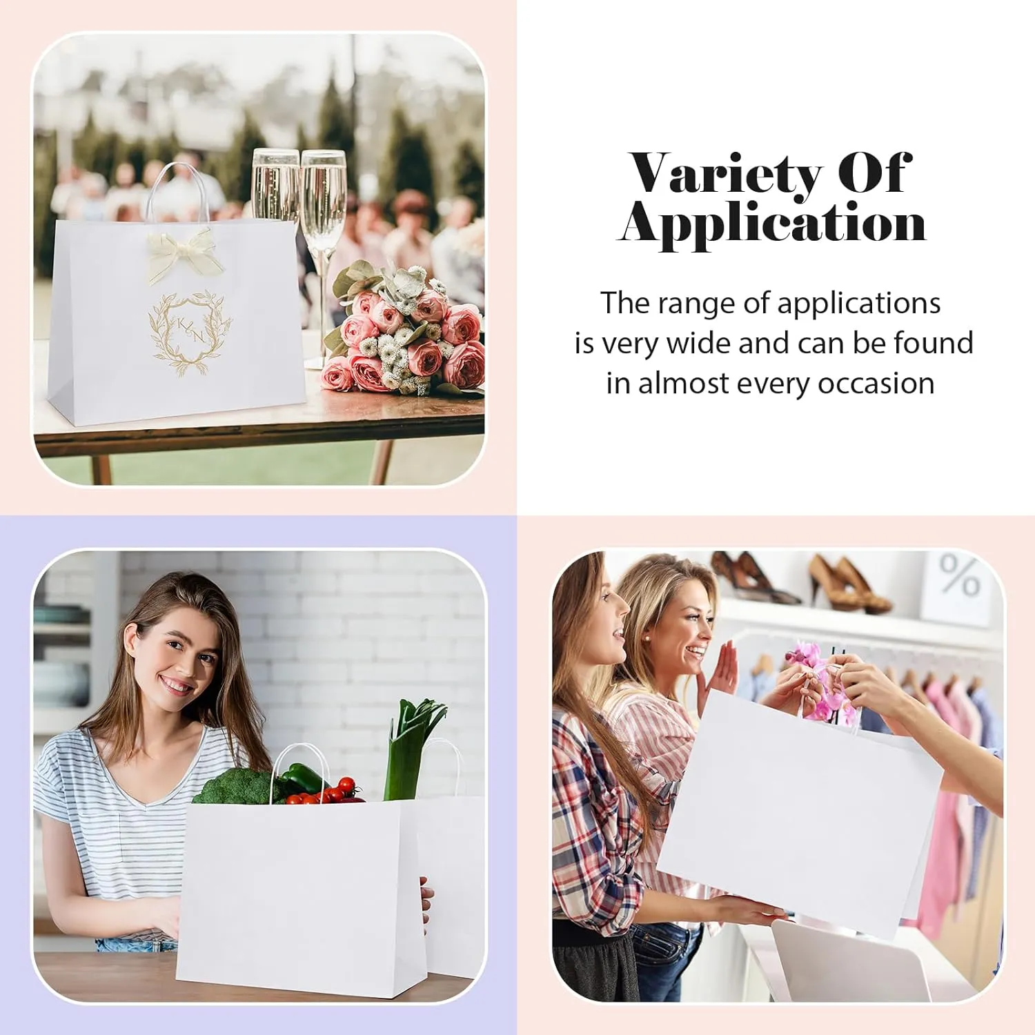 GSSUSA Large Paper Gift Bags 16x6x12'' 25Pcs White Paper Bags with Handles, Shopping Bag for Small Business, Sturdy Kraft Paper, for Boutique, Party Favor Bag, Valentine's Day Craft