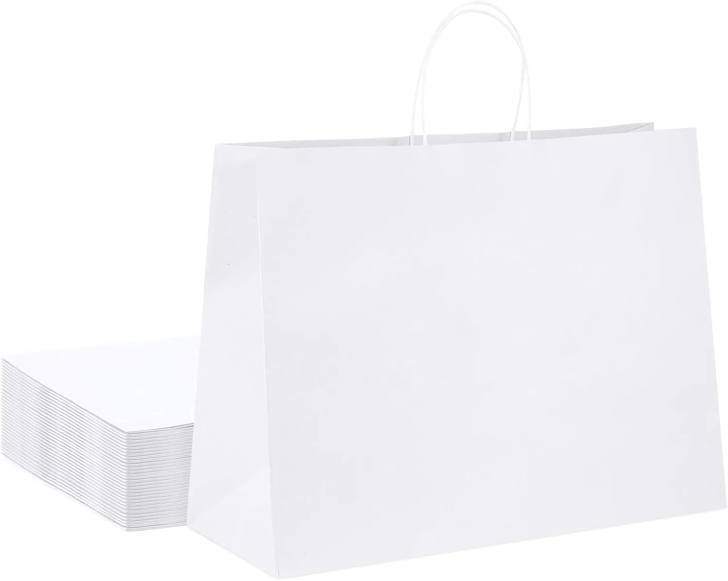 GSSUSA Large Paper Gift Bags 16x6x12'' 25Pcs White Paper Bags with Handles, Shopping Bag for Small Business, Sturdy Kraft Paper, for Boutique, Party Favor Bag, Valentine's Day Craft
