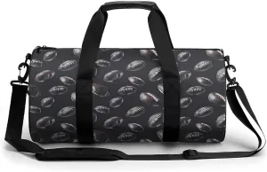 Gym Bag 17in for Men Women, Waterproof Foldable Sports Organizer, Durable Workout Travel Duffle Bag, Cool Black Footballs on Charcoal-9