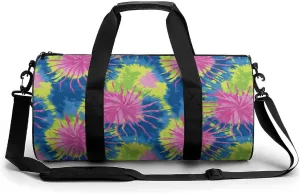 Gym Bag 17in for Men Women, Waterproof Foldable Sports Organizer, Durable Workout Travel Duffle Bag, Tropical Burst Tie-Dye-127