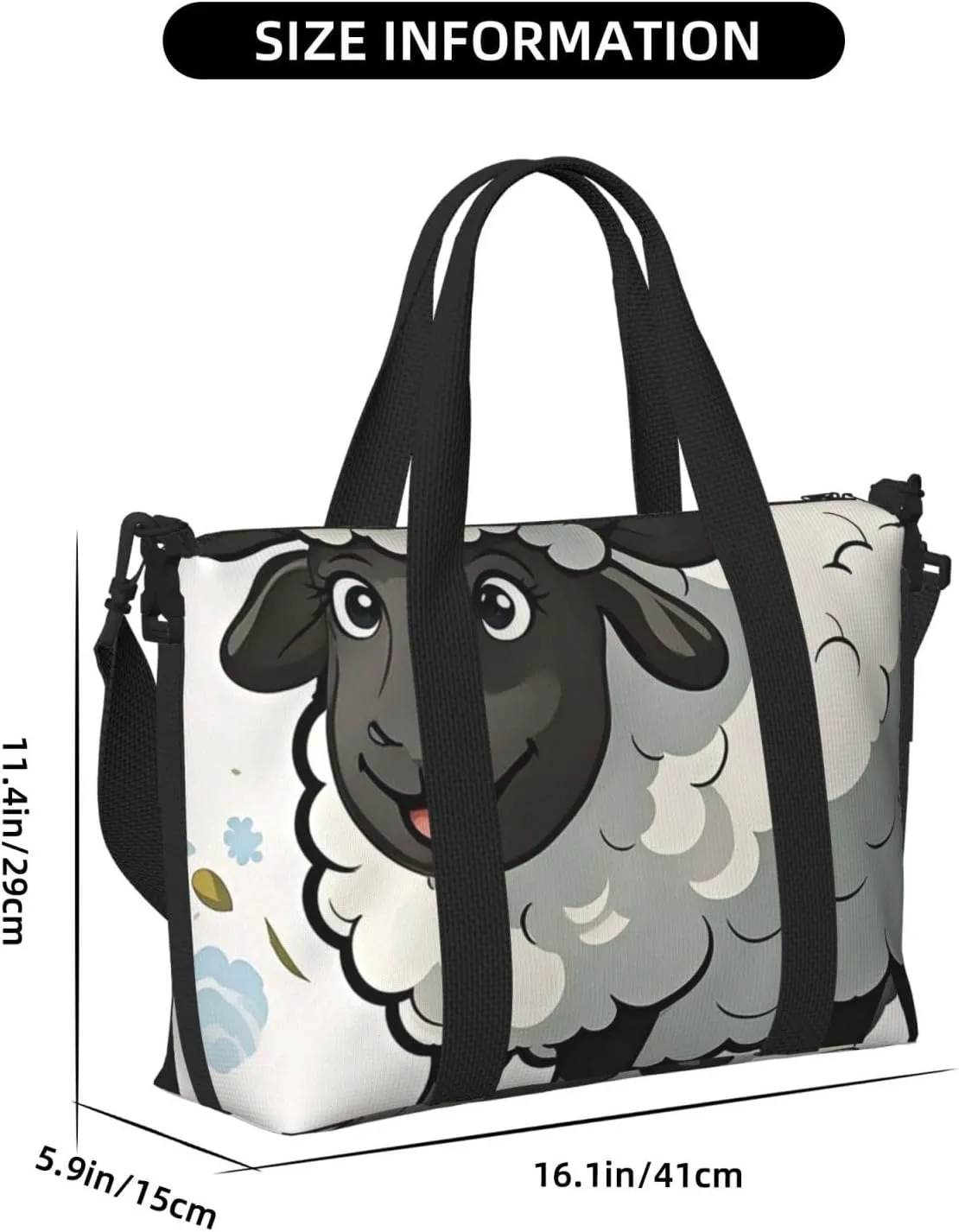 Gym Bag Cartoon Black White Sheep Duffel Bag for Men Women Travel Overnight Bag with Shoe Compartment Workout Bags