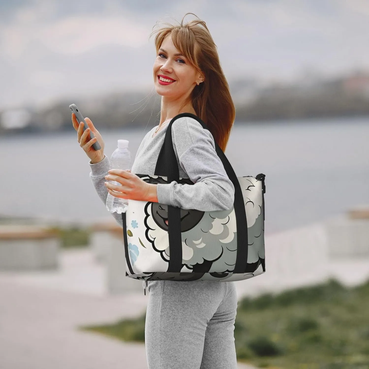 Gym Bag Cartoon Black White Sheep Duffel Bag for Men Women Travel Overnight Bag with Shoe Compartment Workout Bags