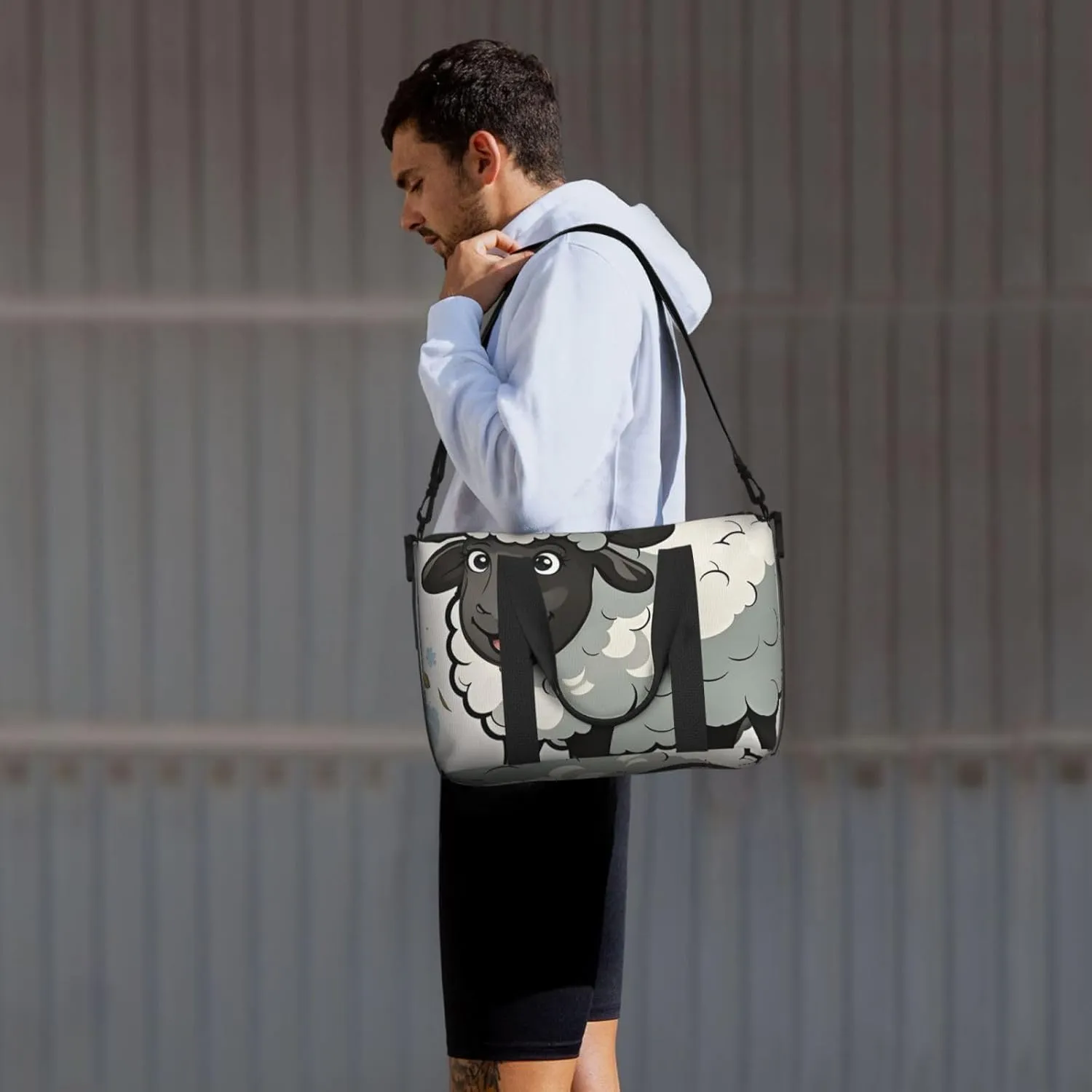 Gym Bag Cartoon Black White Sheep Duffel Bag for Men Women Travel Overnight Bag with Shoe Compartment Workout Bags