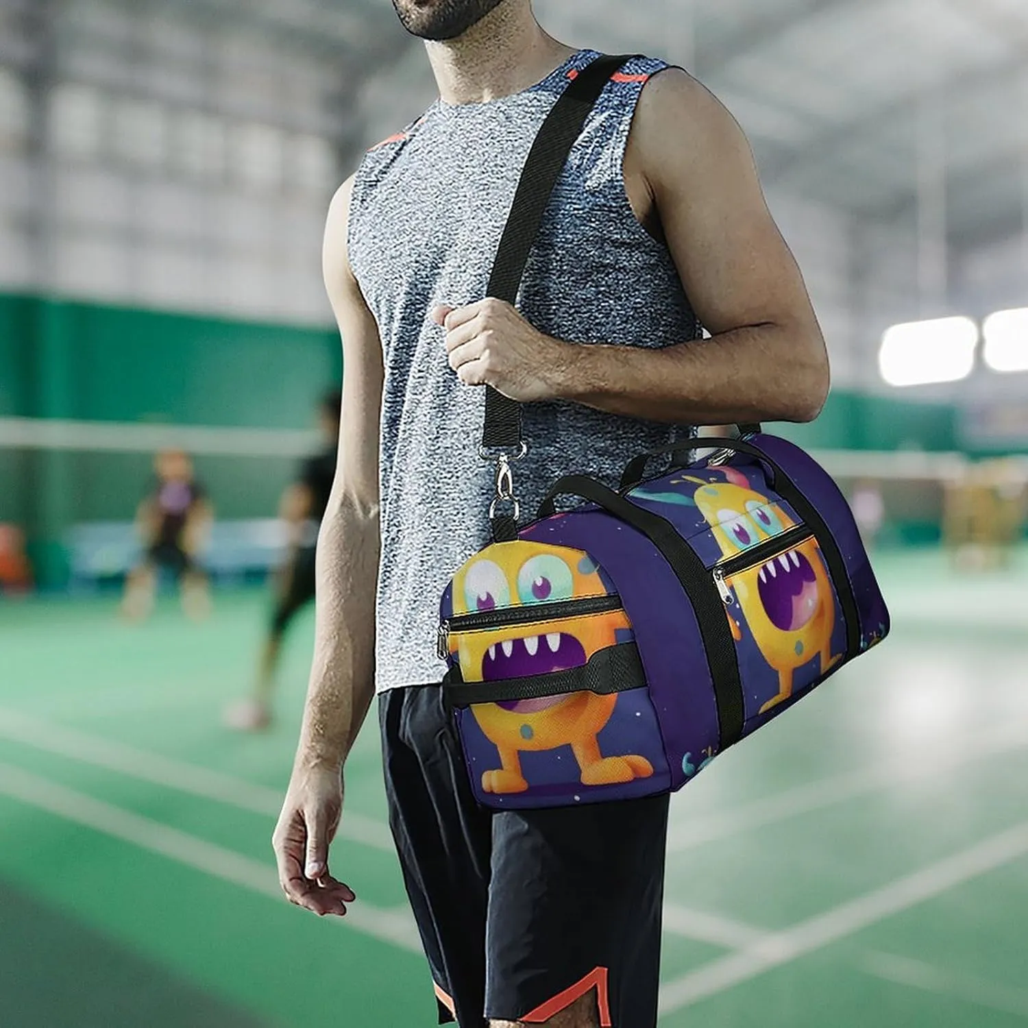 Gym Bag Cartoon Colorful Monster Duffel Bag for Men Women Overnight Bag with Shoe Compartment Workout Bags