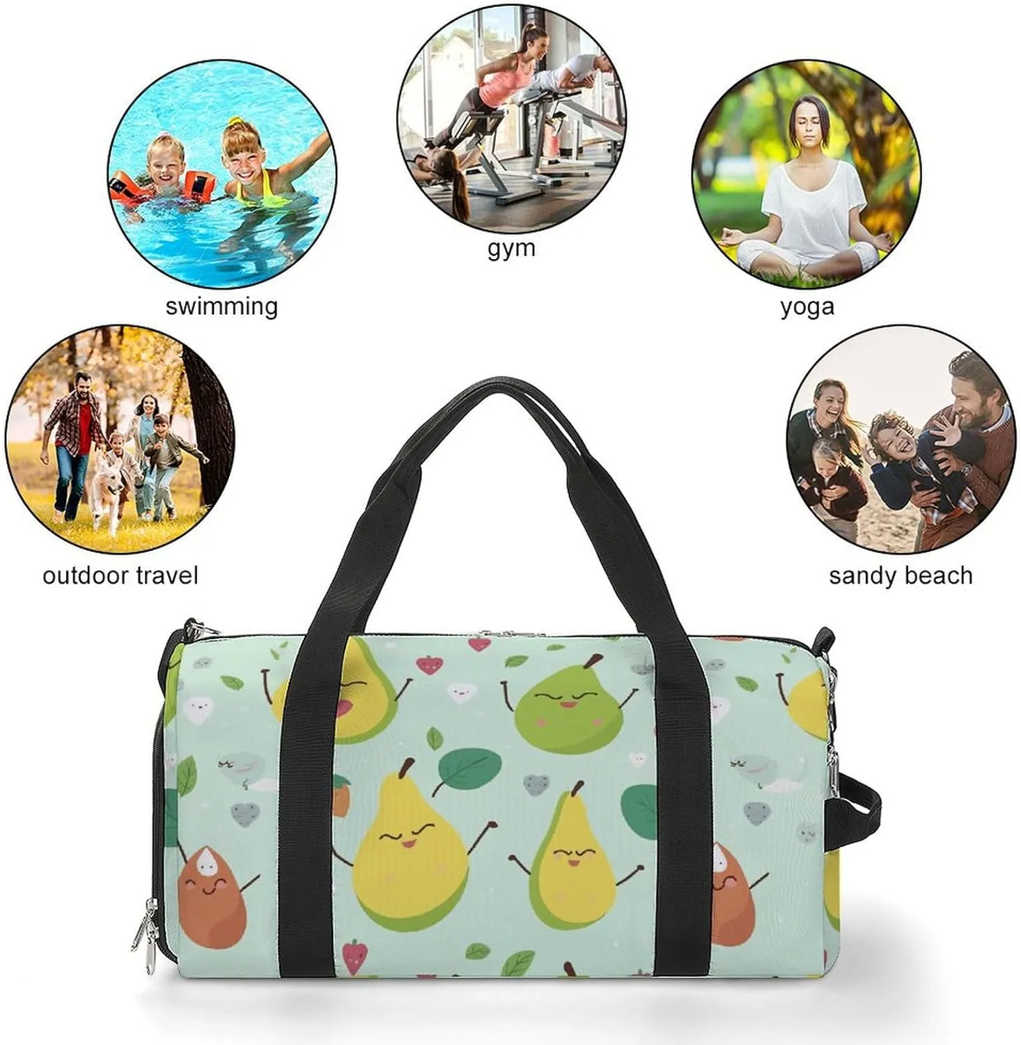 Gym Bag Cartoon Pears Duffel Bag for Men Women Overnight Bag with Shoe Compartment Workout Bags