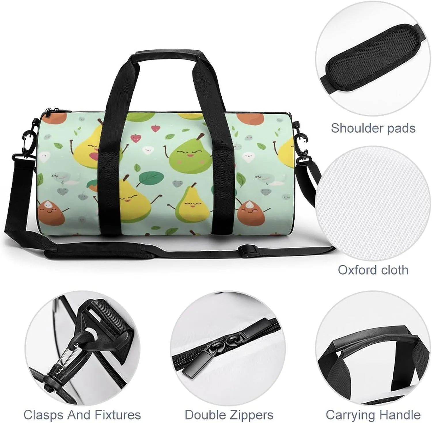 Gym Bag Cartoon Pears Duffel Bag for Men Women Overnight Bag with Shoe Compartment Workout Bags