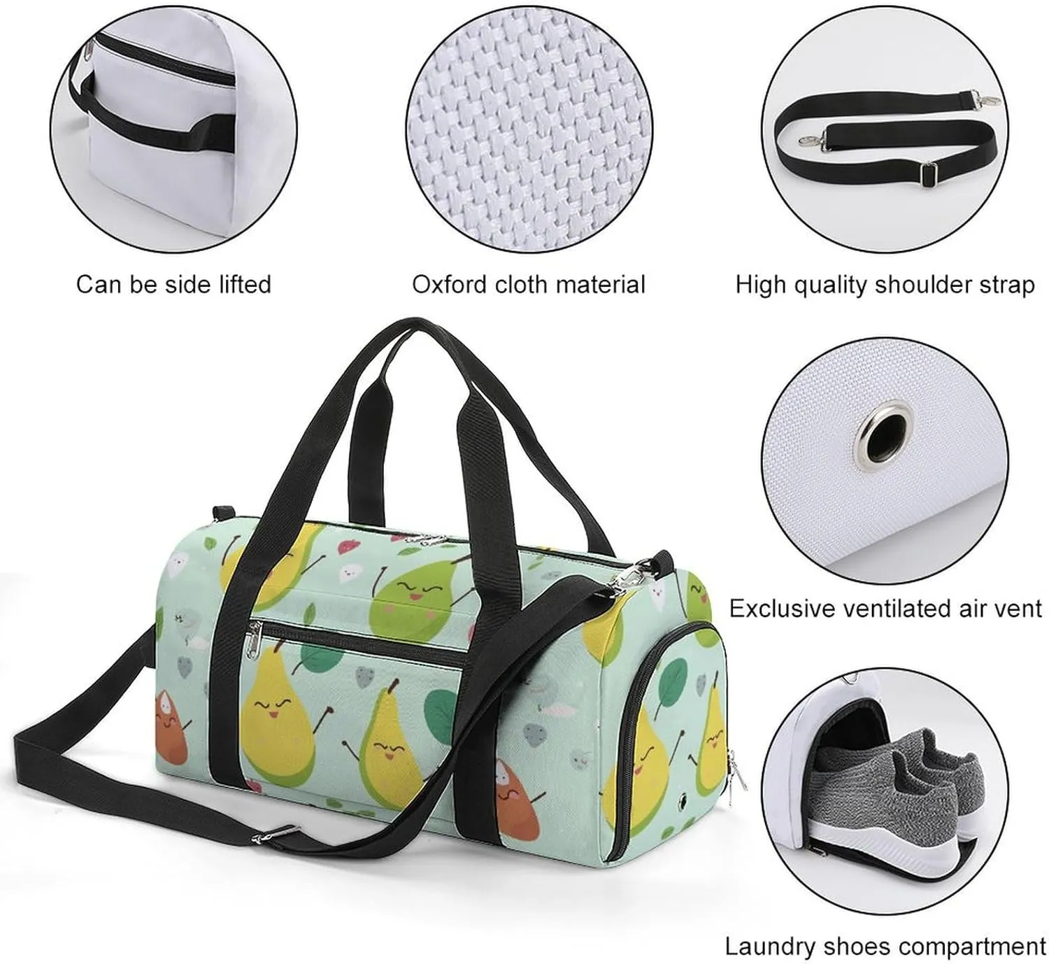 Gym Bag Cartoon Pears Duffel Bag for Men Women Overnight Bag with Shoe Compartment Workout Bags