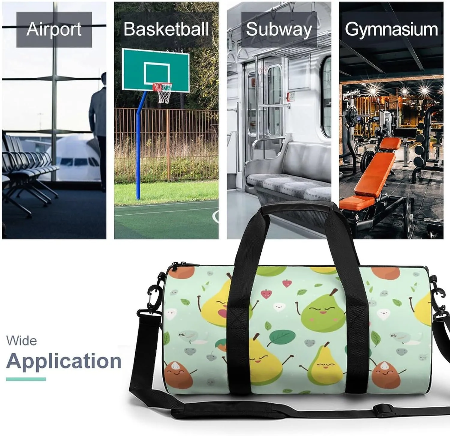 Gym Bag Cartoon Pears Duffel Bag for Men Women Overnight Bag with Shoe Compartment Workout Bags
