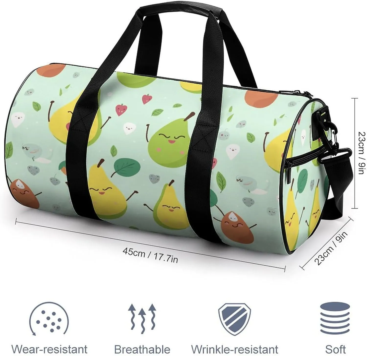 Gym Bag Cartoon Pears Duffel Bag for Men Women Overnight Bag with Shoe Compartment Workout Bags