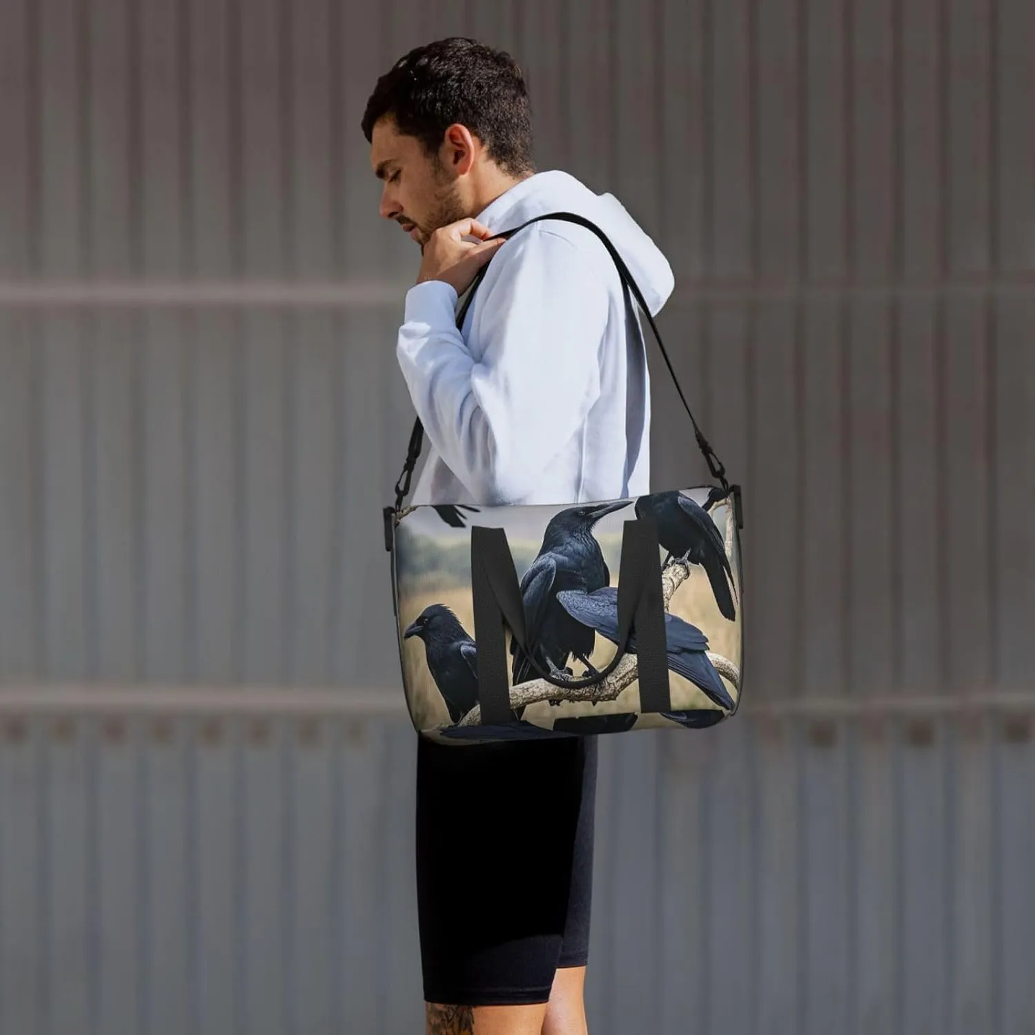 Gym Bag Crow Birds Duffel Bag for Men Women Travel Overnight Bag with Shoe Compartment Workout Bags